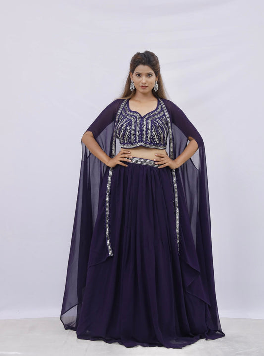 Midnight Glam Cape Lehenga Set