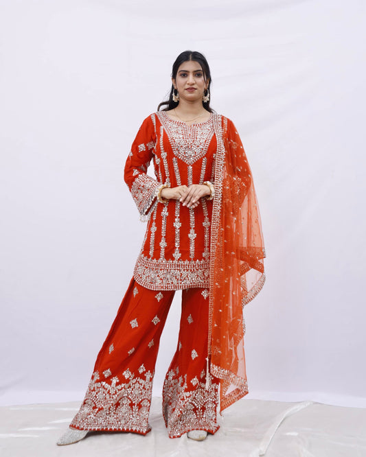 Ruby Radiance Mirror Work Sharara Set