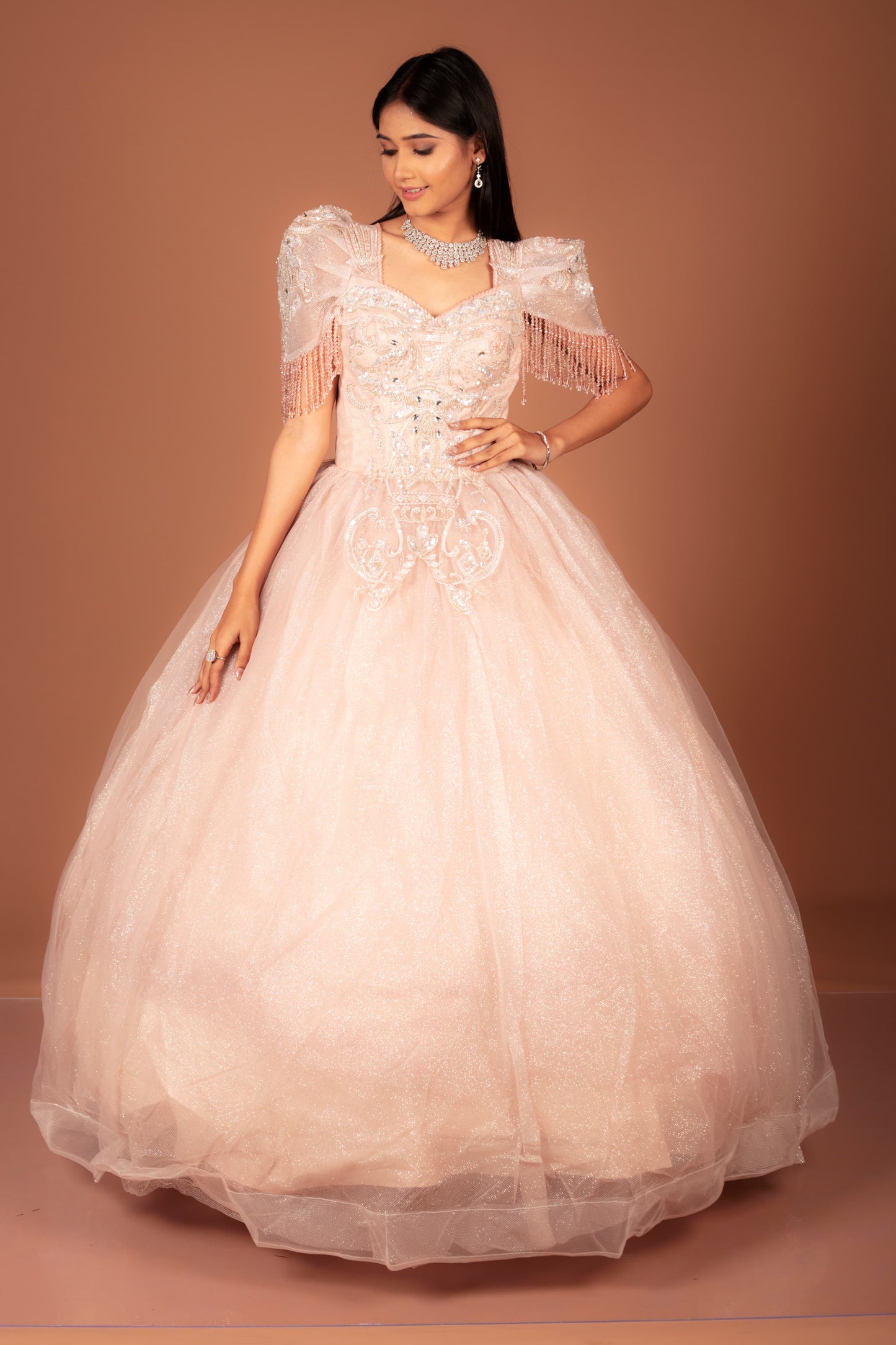 Product Title: Blush Pink Embellished Ball Gown