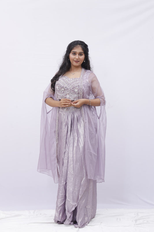 Lavender Shimmer Indo-Western draped skirt