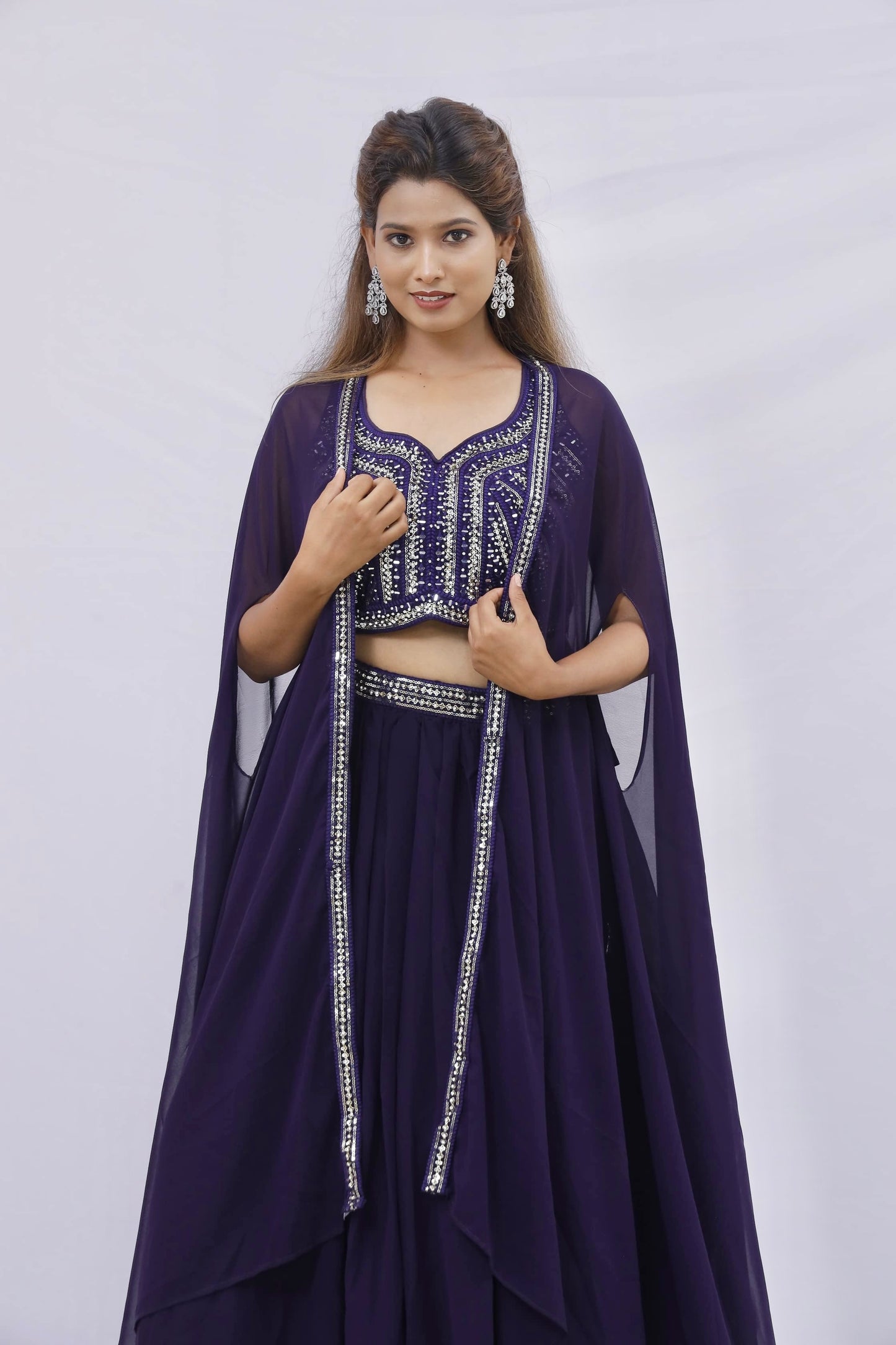 Midnight Glam Cape Lehenga Set