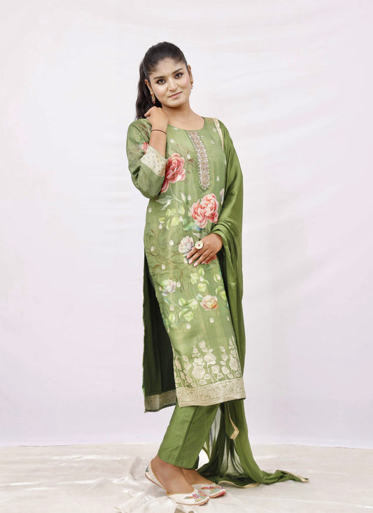 Olive green kurta set