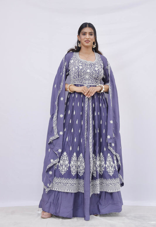 Royal Lavender Embroidered Anarkali Set