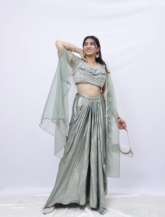 Celestial Mint Draped Lehenga Set