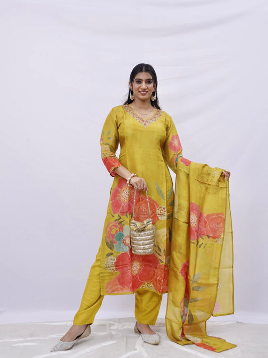 Mustard Bloom Floral Suit Set