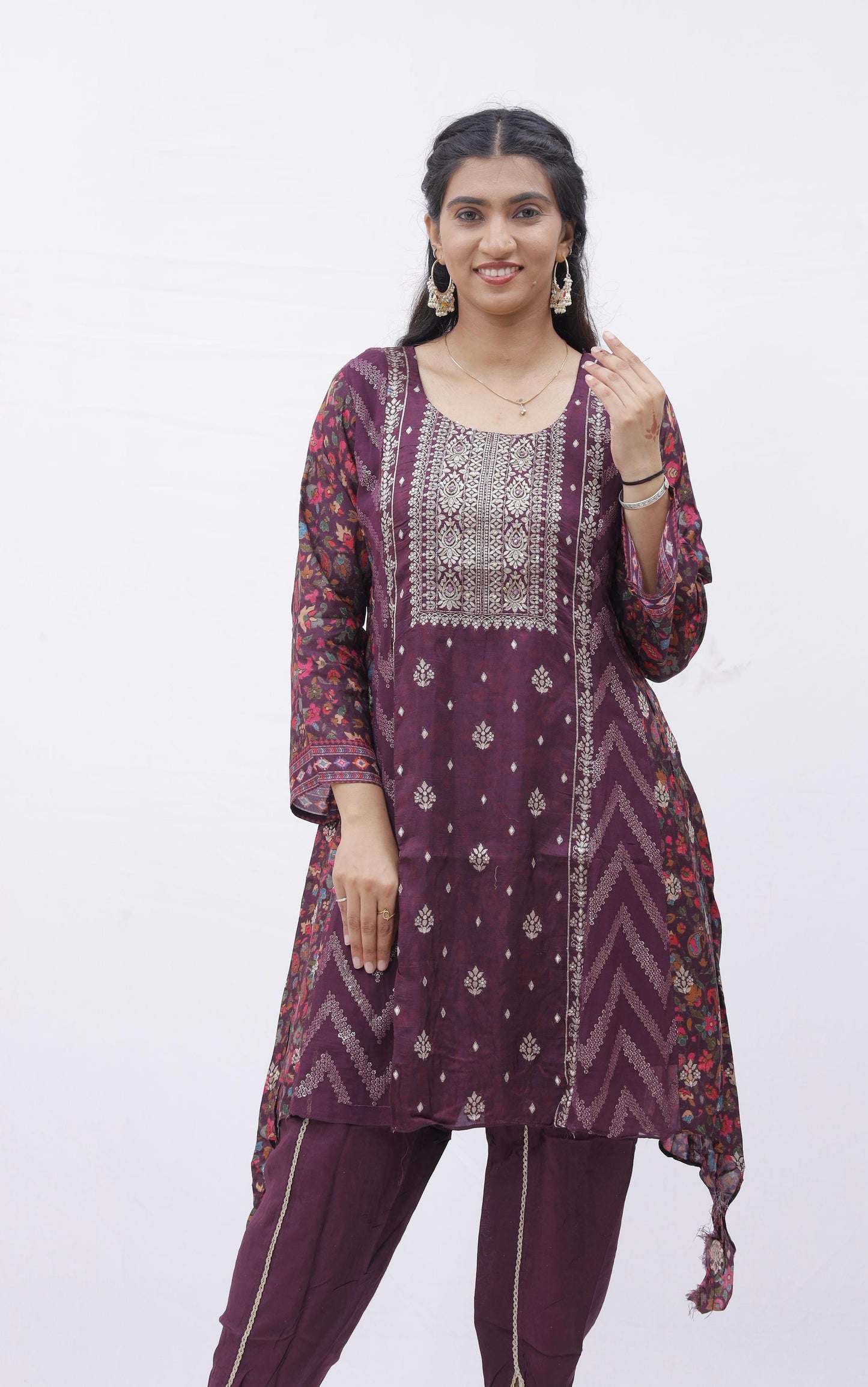 Wine Aura Embroidered Kurta Set