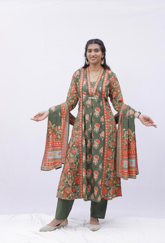 Garden Print Kurta Set with Dupatta