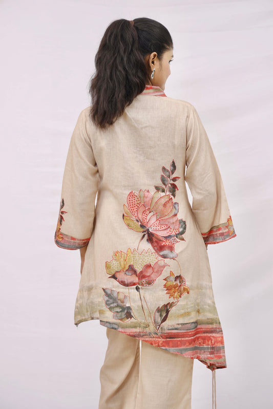 Cream short kurta with pant