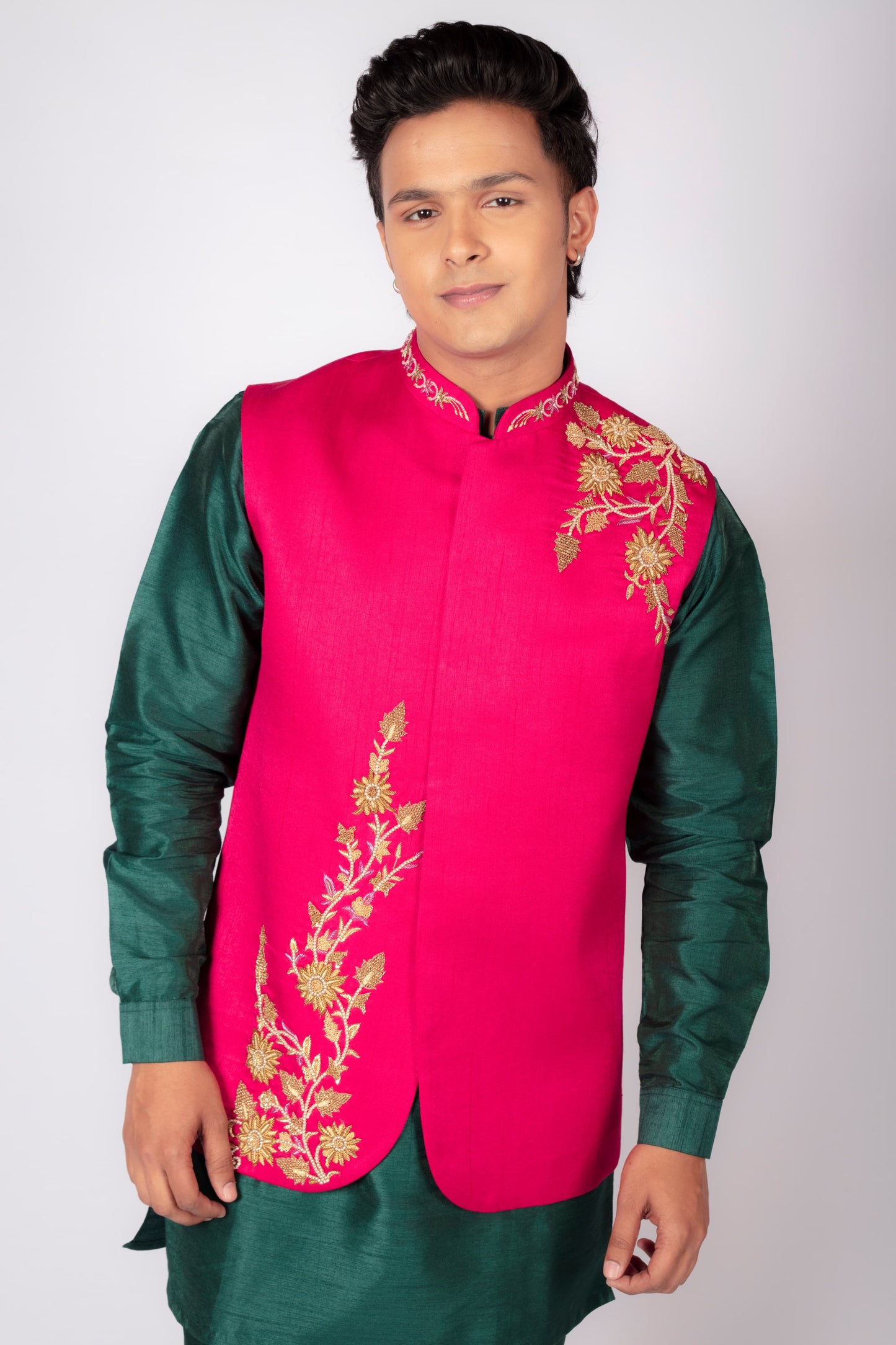 Men's Festive  Embroidered Pink Nehru Jacket