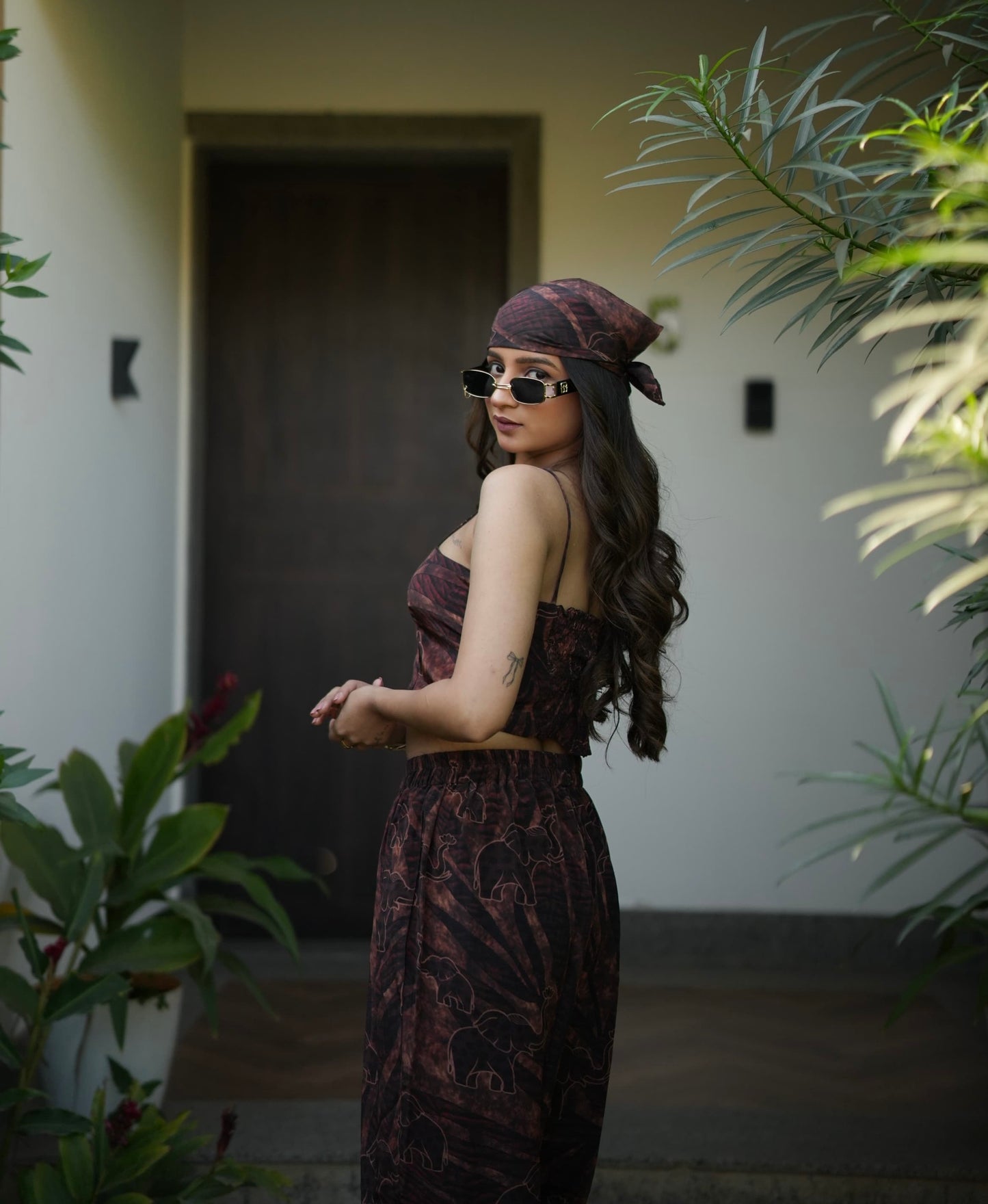 Dark brown elephant print Co-ord set