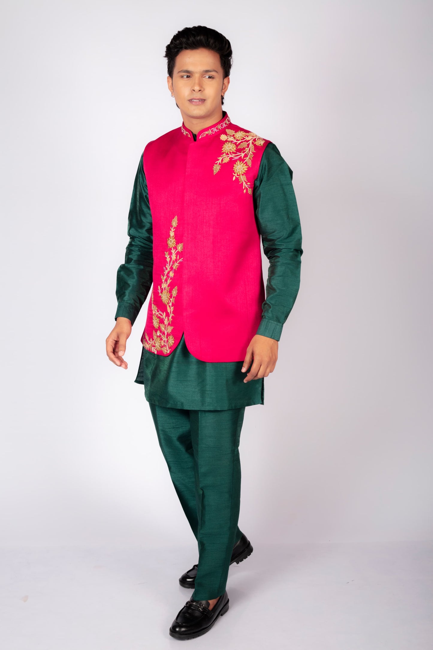 Men's Festive  Embroidered Pink Nehru Jacket