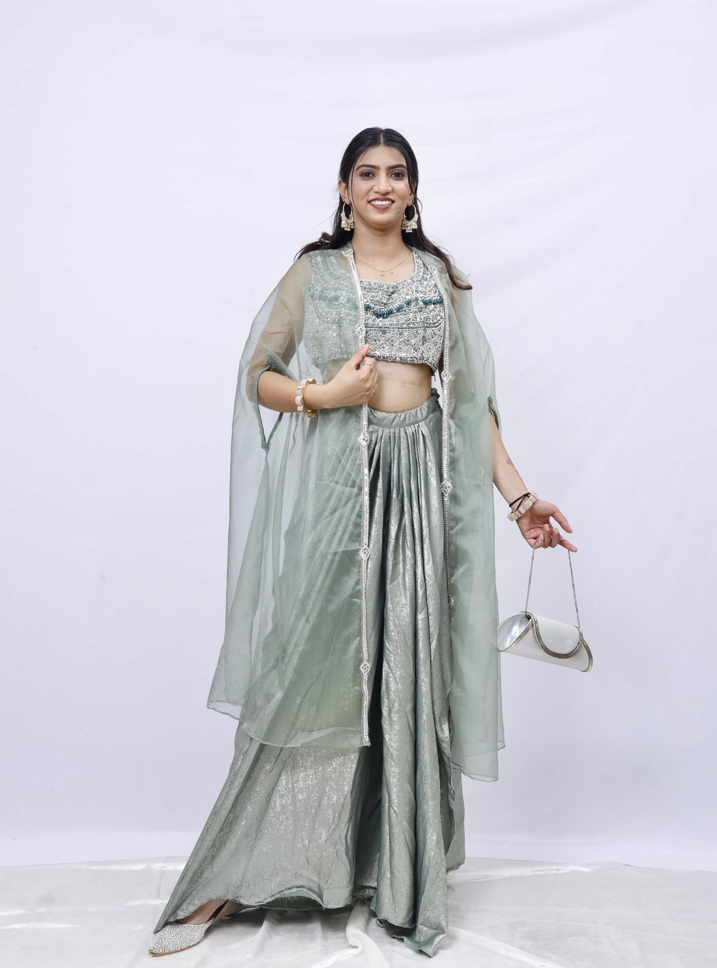 Celestial Mint Draped Lehenga Set
