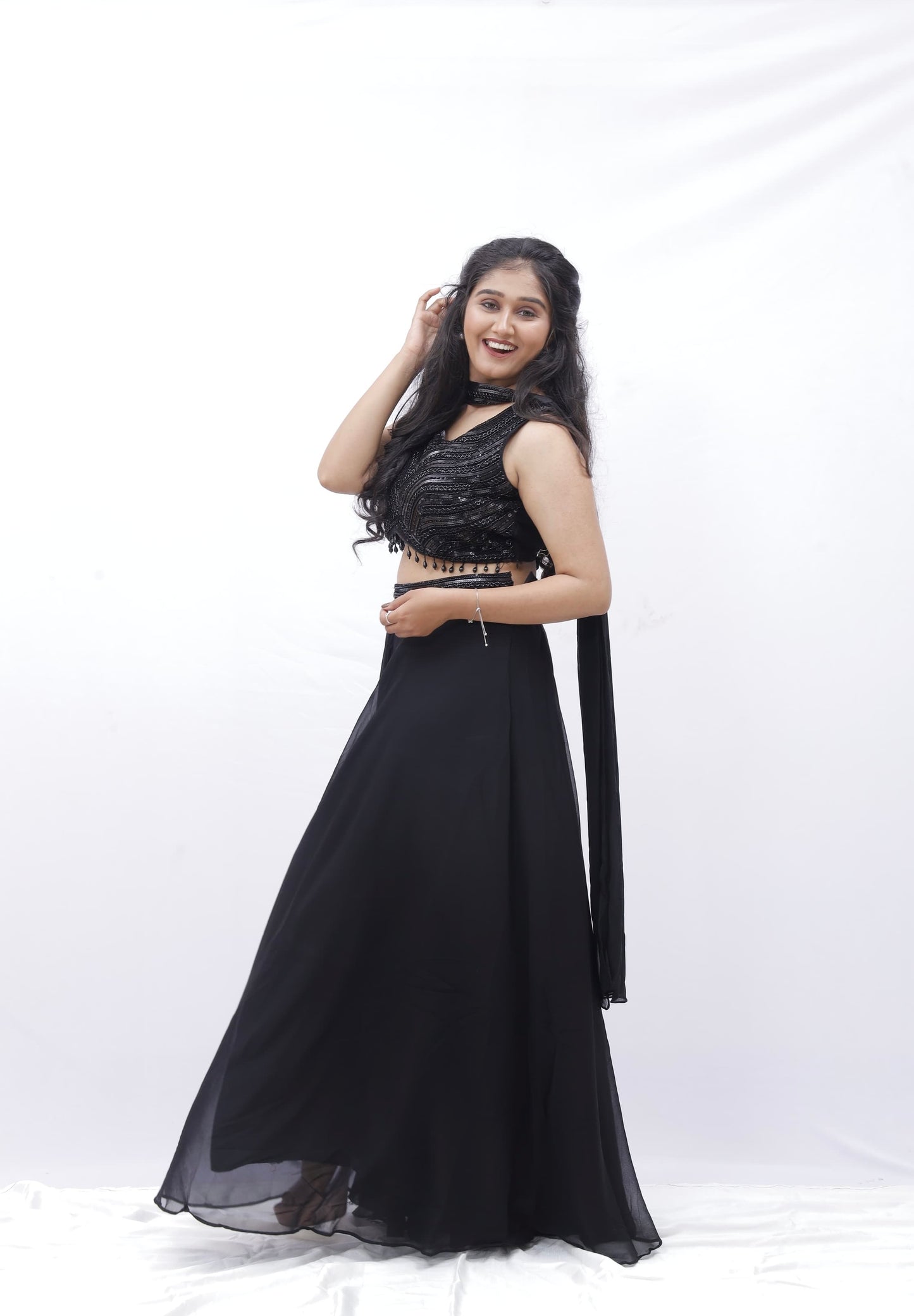 Midnight Glam Sequin Black Lehenga Set