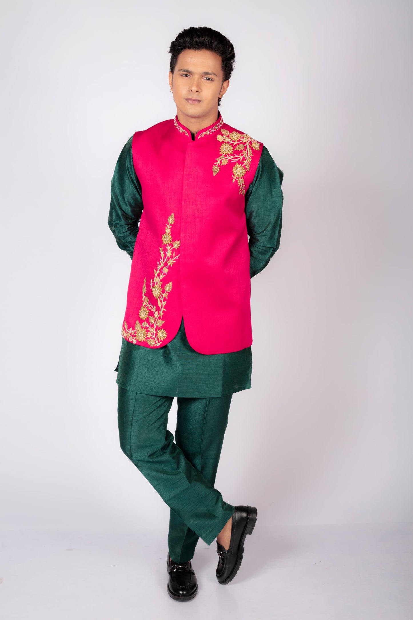 Men's Festive  Embroidered Pink Nehru Jacket