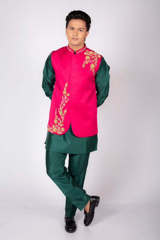 Men's Festive  Embroidered Pink Nehru Jacket