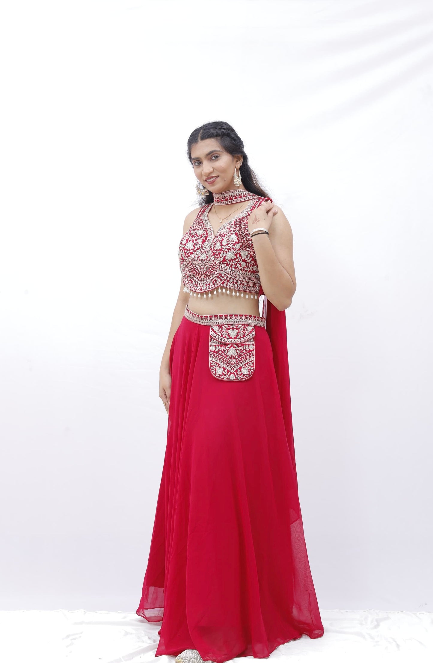 Scarlet Royalty Mirror Work Lehenga Set