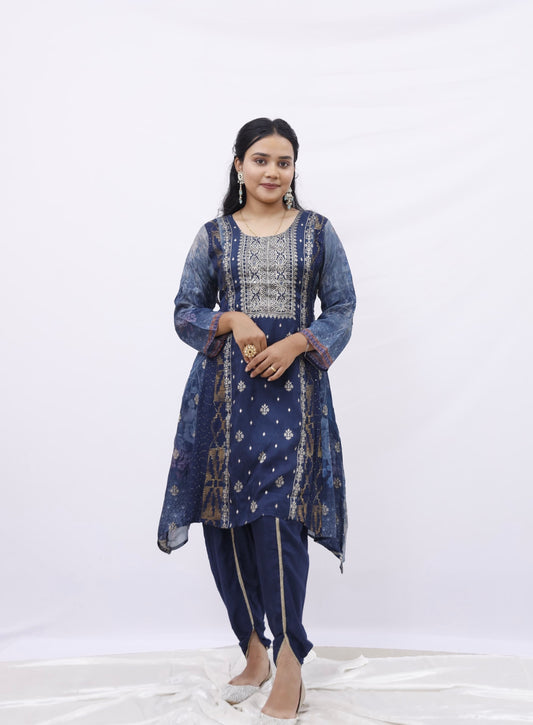 navy blue kurti with a matching salwar.