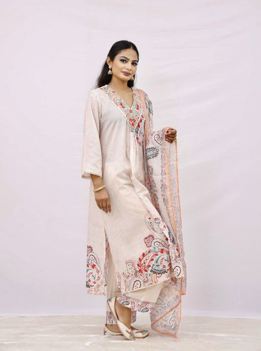 Cream kurta set with dupatta