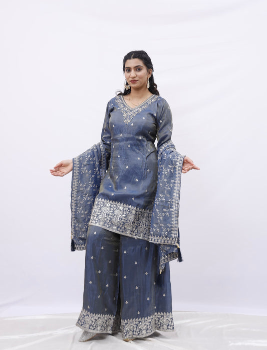 Midnight Blue Embroidered Sharara Set