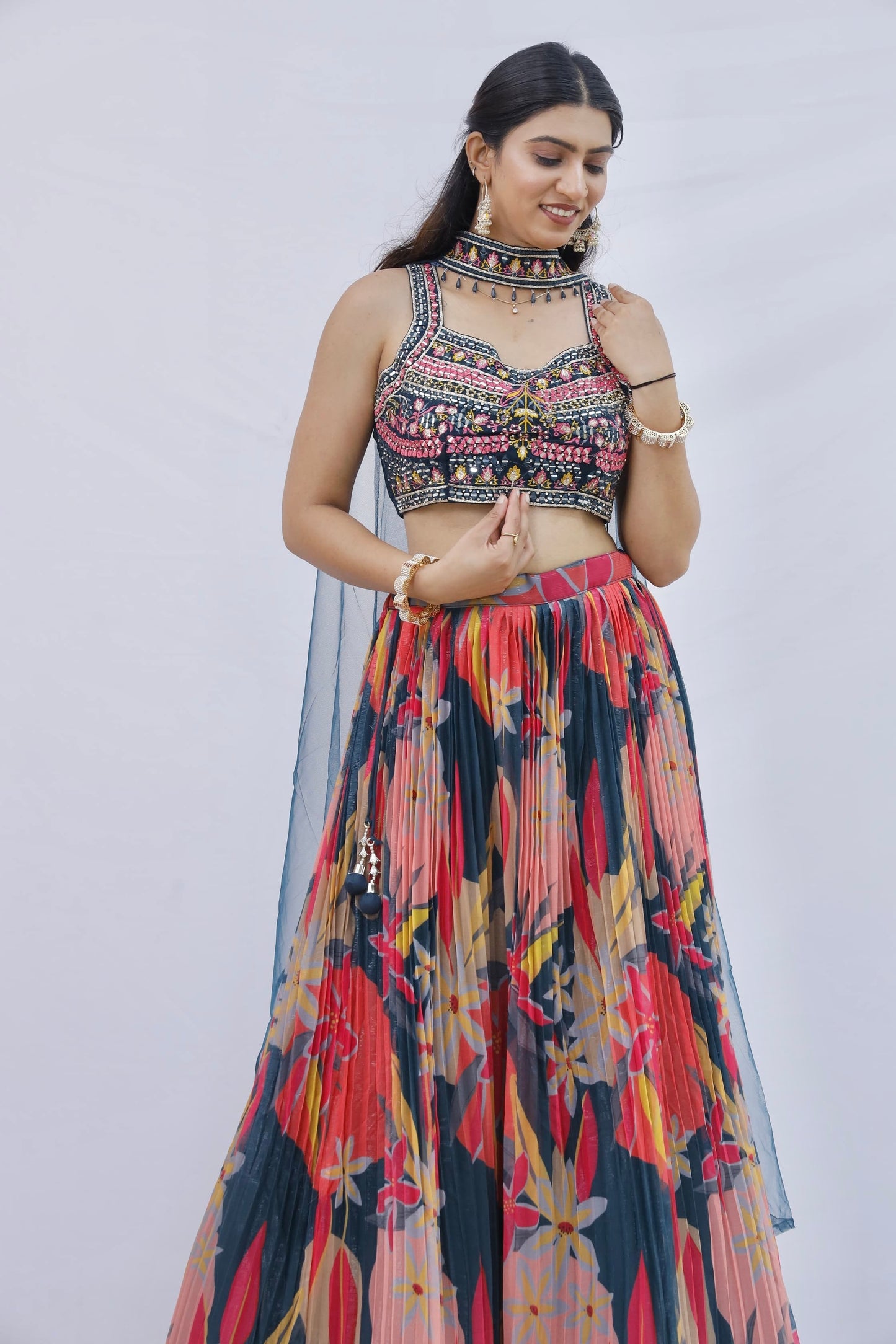Vibrant Floral Embroidered Lehenga Set