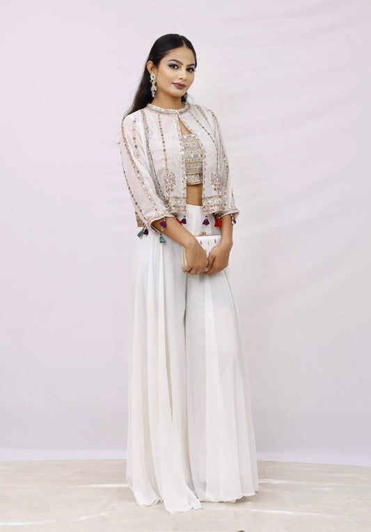 Ivory Mirror Work Cape Set