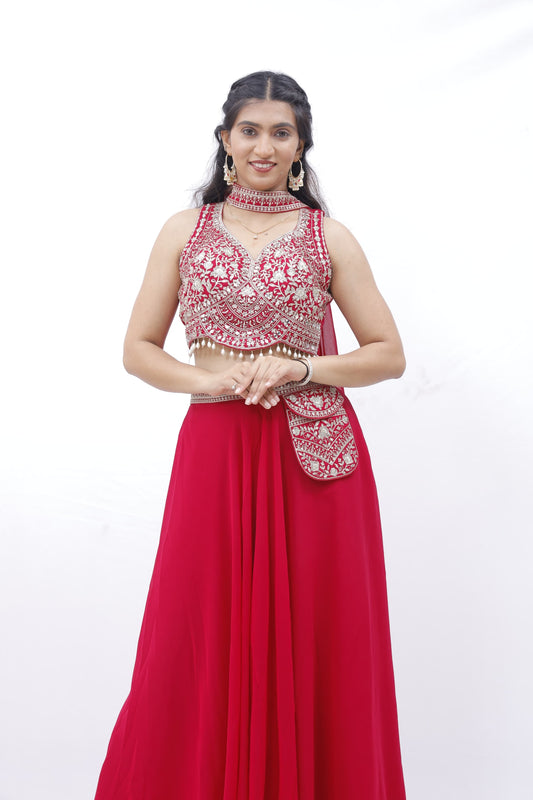 Scarlet Royalty Mirror Work Lehenga Set