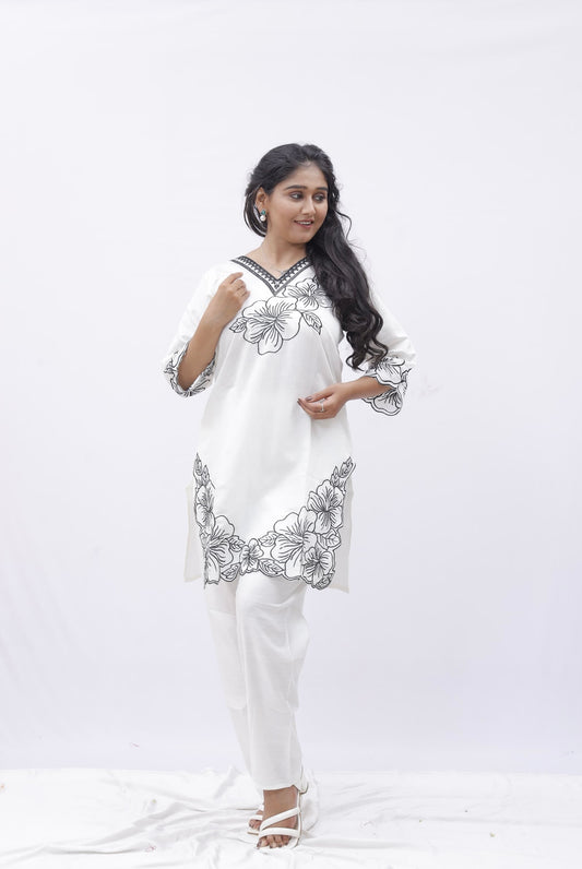 Elegant White Embroidered Kurta Set