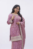 Dusty Rose Handwoven Embroidered Kurta Sharara Set with Dupatta