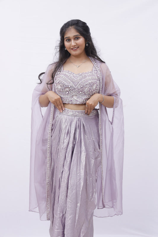 Lavender Shimmer Indo-Western draped skirt