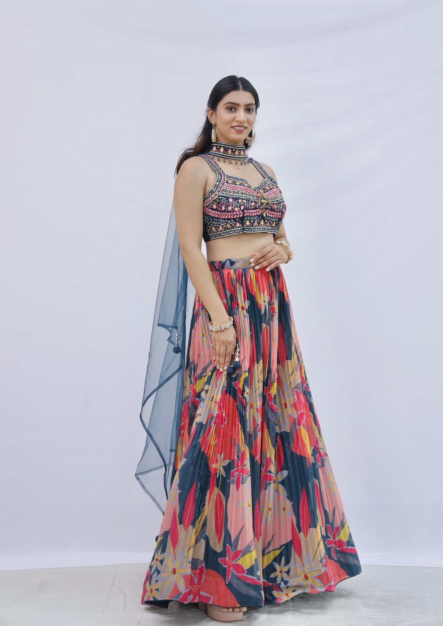 Vibrant Floral Embroidered Lehenga Set