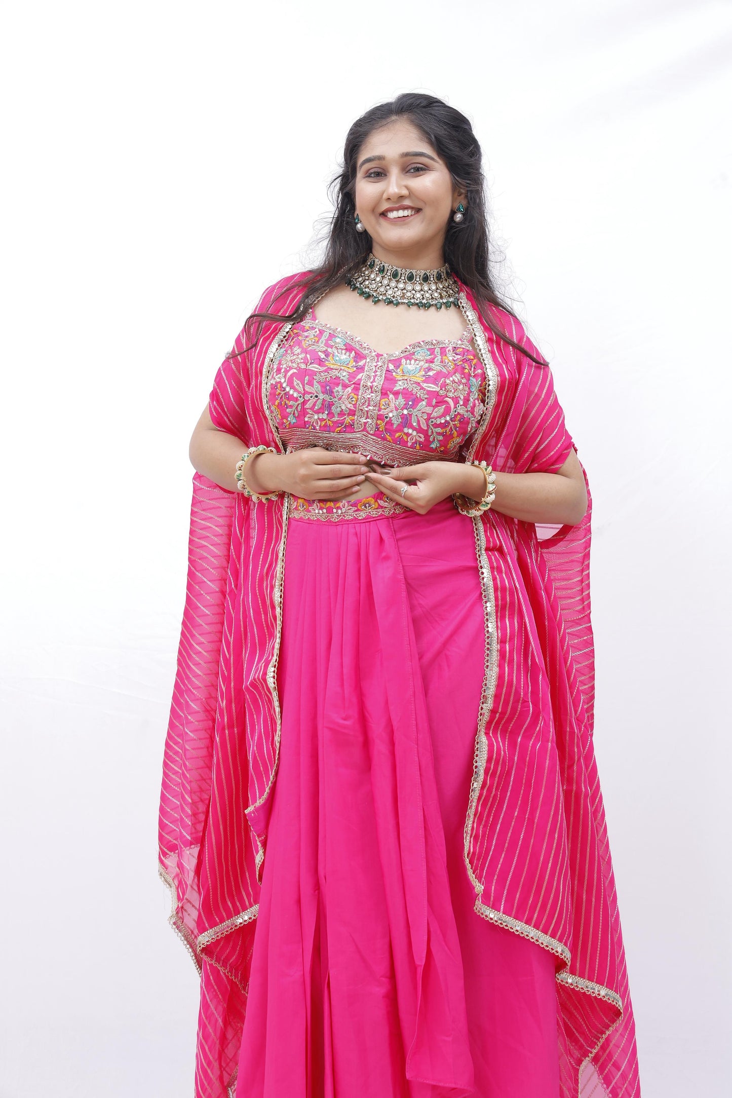 Elegant Fuchsia Pink Embroidered Lehenga Set