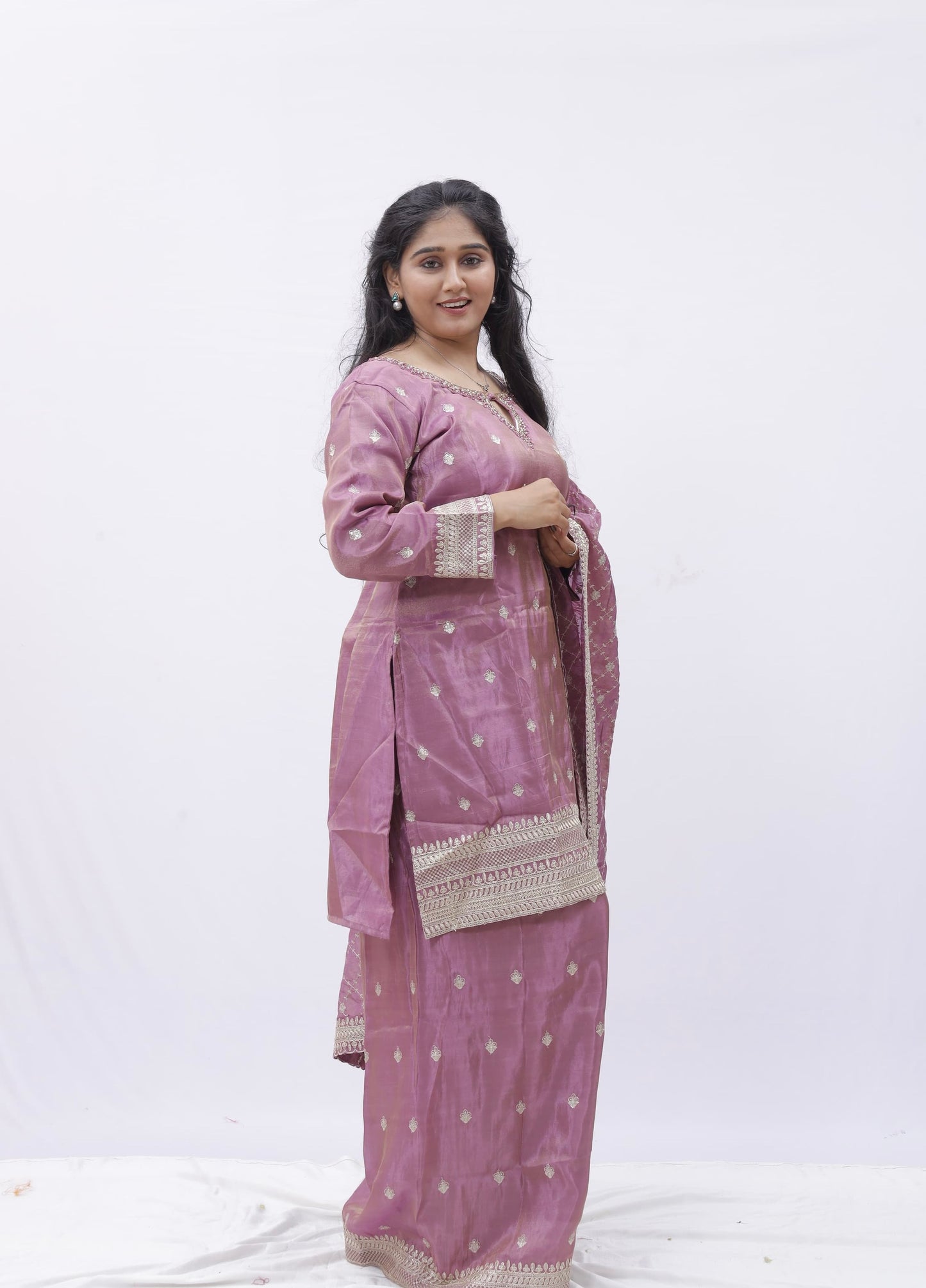 Dusty Rose Handwoven Embroidered Kurta Sharara Set with Dupatta