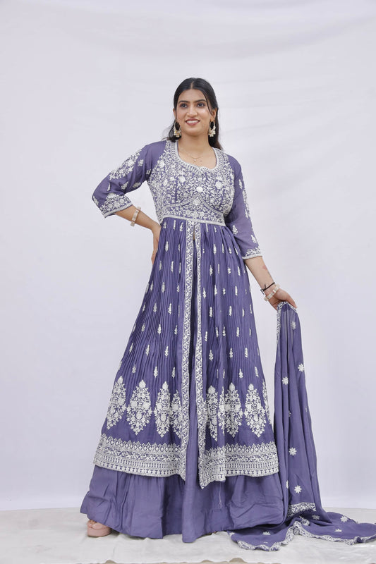 Royal Lavender Embroidered Anarkali Set