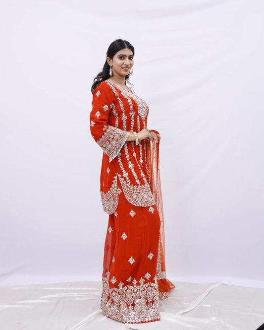 Ruby Radiance Mirror Work Sharara Set