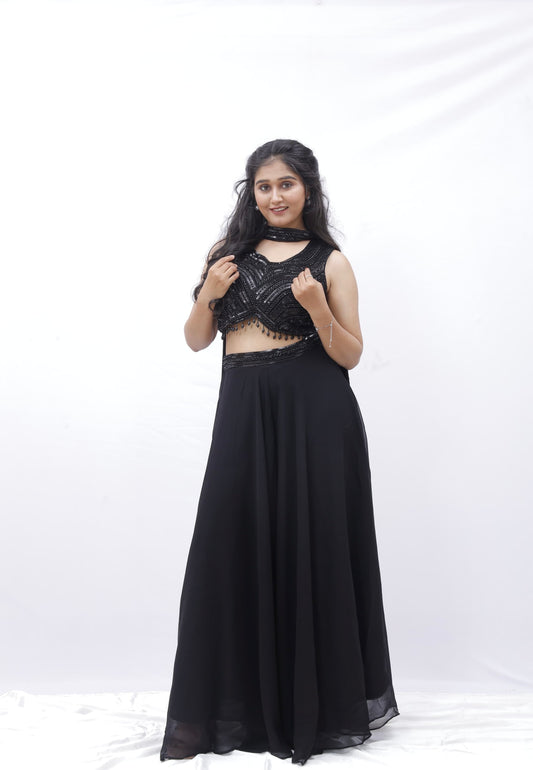 Midnight Glam Sequin Black Lehenga Set
