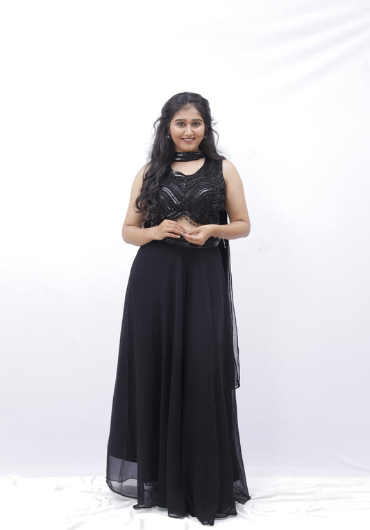 Midnight Glam Sequin Black Lehenga Set