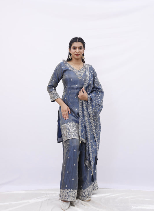Midnight Blue Embroidered Sharara Set