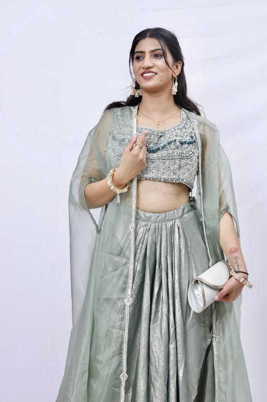 Celestial Mint Draped Lehenga Set