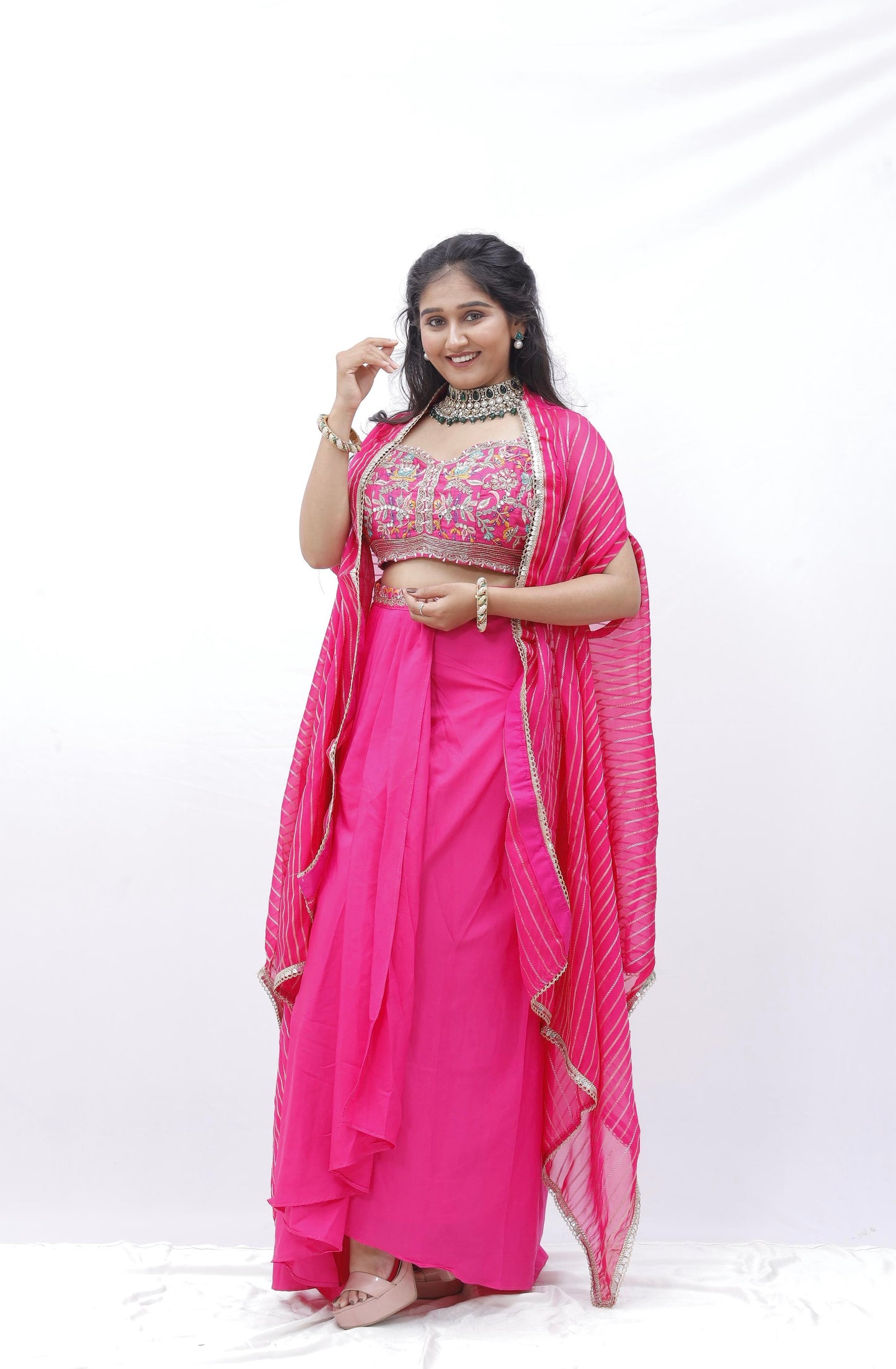 Elegant Fuchsia Pink Embroidered Lehenga Set
