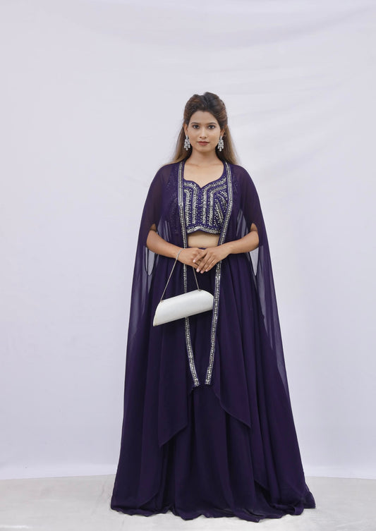 Midnight Glam Cape Lehenga Set