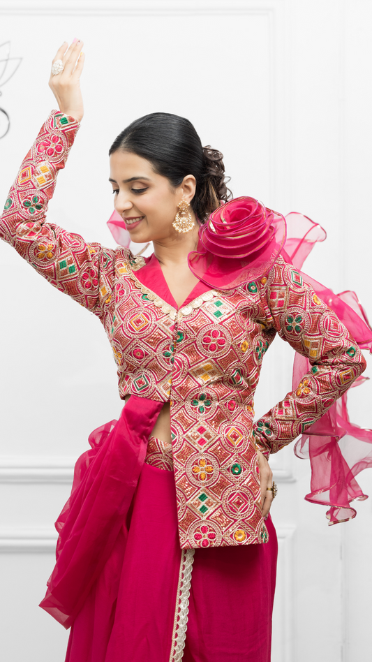 Pink Saree with Western Pattern