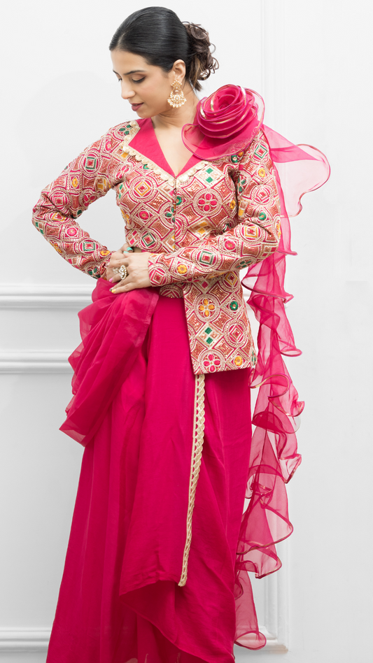 Pink Saree with Western Pattern