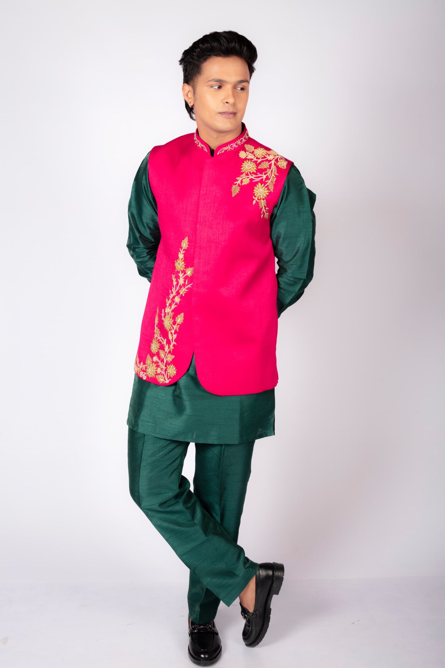 Men's Festive  Embroidered Pink Nehru Jacket