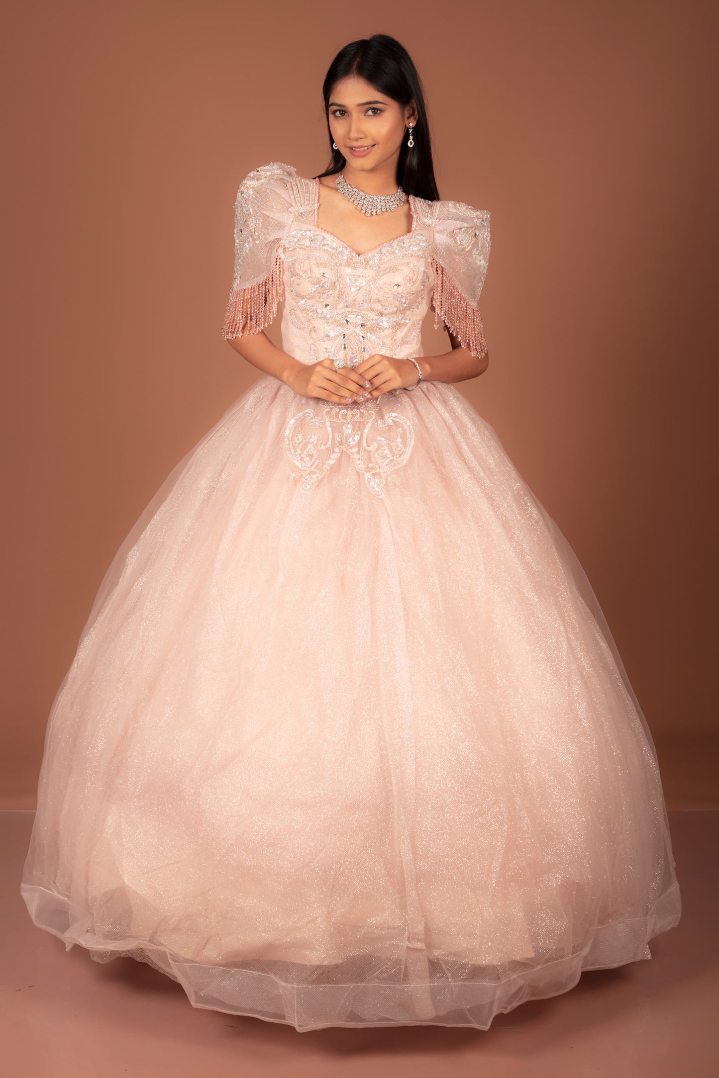Product Title: Blush Pink Embellished Ball Gown