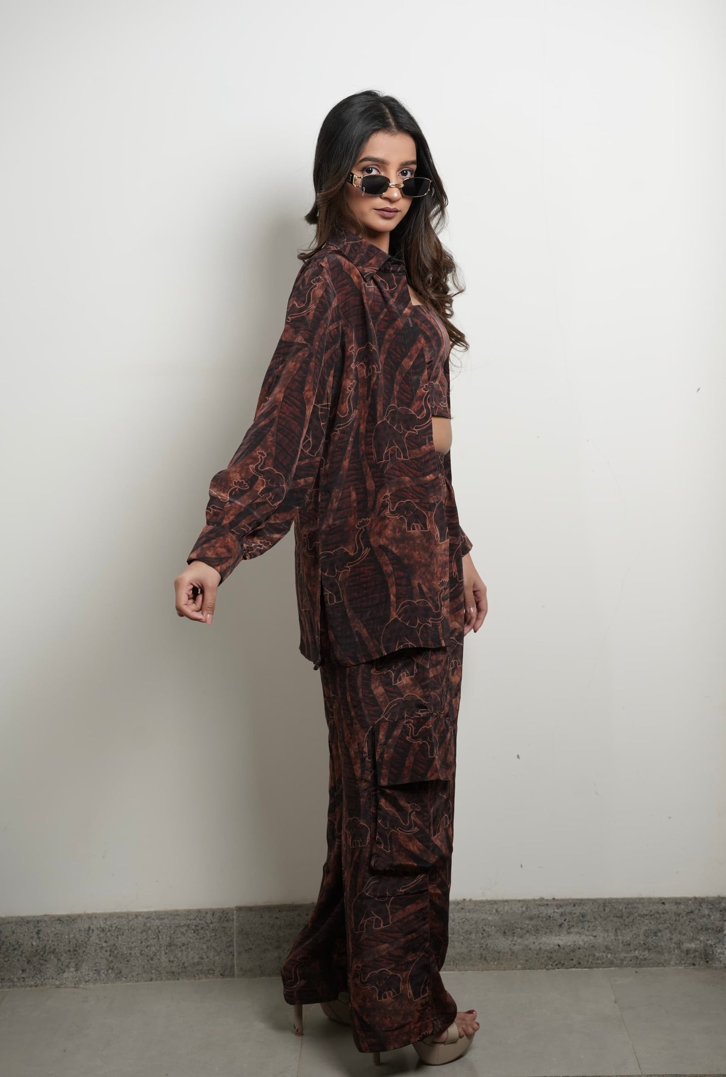 Dark brown elephant print Co-ord  set