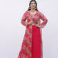Floral Red Indo-Western Sharara Set with Jacket