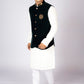 Men's Traditional White Kurta Pajama Set with Black Velvet Nehru Jacket