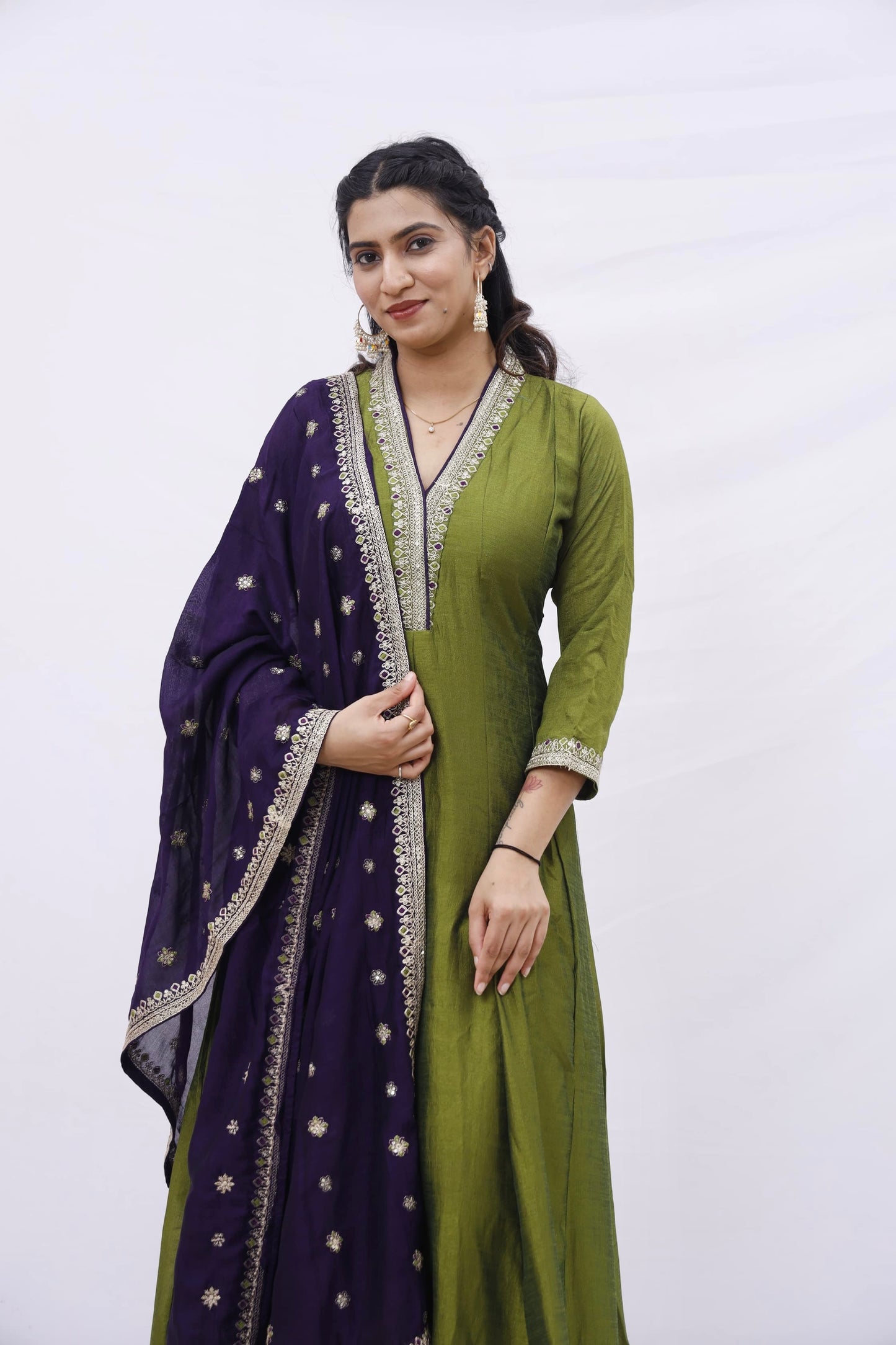 Olive Royal Anarkali Suit Set