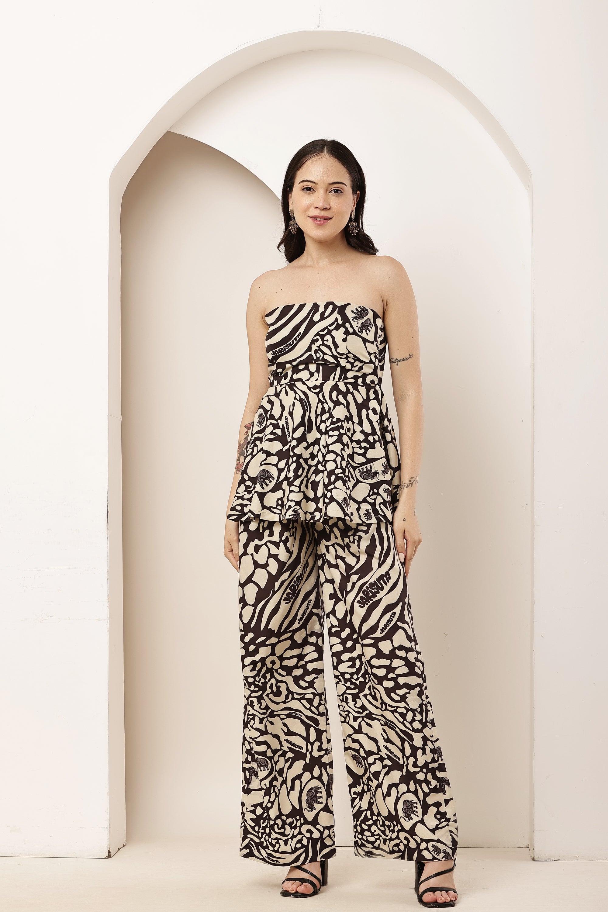 Tiger Eye Strapless Tunic Top & Elasticated Pant Co-ord Set