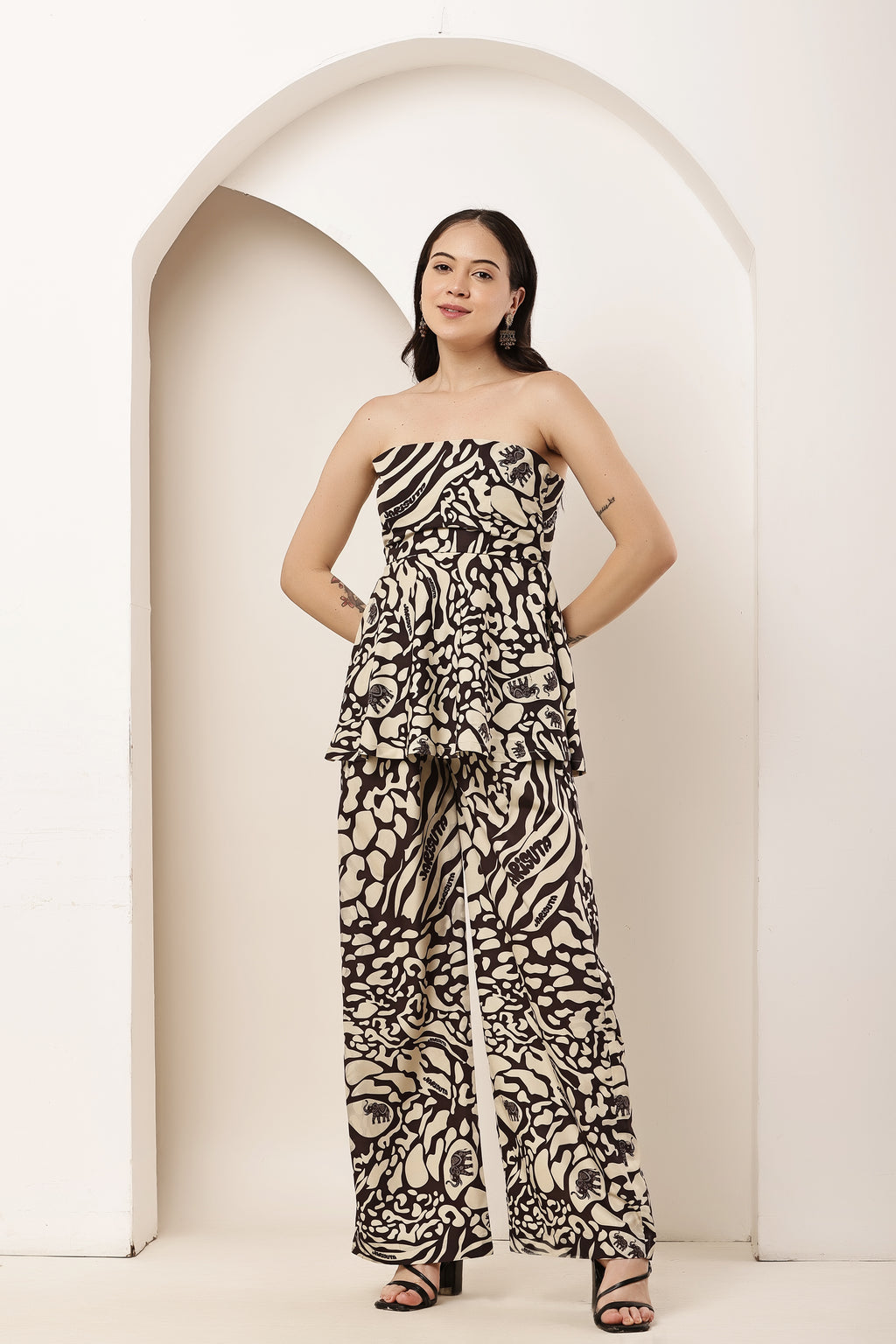Tiger Eye Strapless Tunic Top & Elasticated Pant Co-ord Set